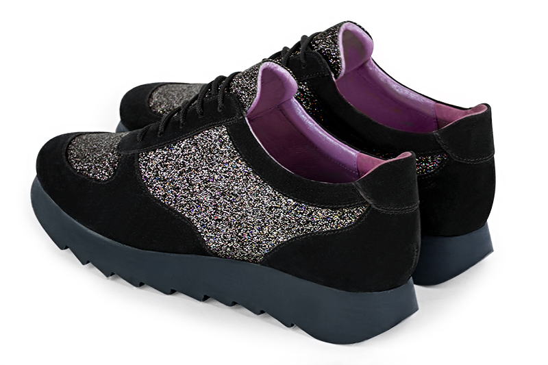 Matt black women's one-tone elegant sneakers. Round toe. Low rubber soles. Rear view - Florence KOOIJMAN